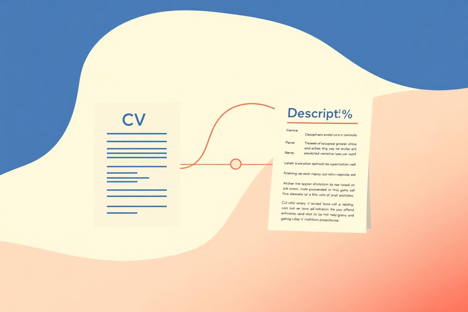 Illustration of a CV and job description connected by a scoring line